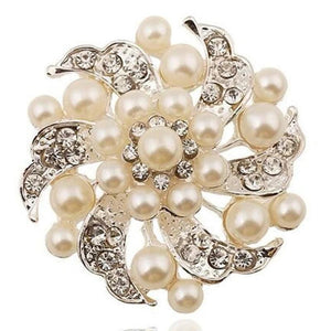 Romantic Flower Pearl Brooch Inlay Rhinestone Pins