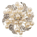 Romantic Flower Pearl Brooch Inlay Rhinestone Pins