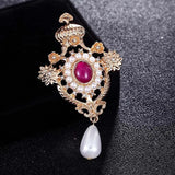 Red Rhinestone Brooches Wedding Bridal Jewelry Pearl Pin Hats Accessory