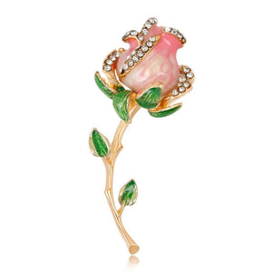 Rose Flower Brooch Crystal Rhinestones Women Dress Scarf Brooch Pin AL234
