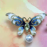 Pink Enamel Butterfly Brooch Anniversary Jewelry Pearl Scarf Pin Bridal