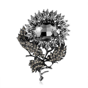 Vintage Sunflower Crystal Brooch Women Alloy Rhinestone Leaves Pin