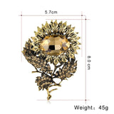 Vintage Sunflower Crystal Brooch Women Alloy Rhinestone Leaves Pin