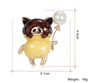 Enamel Pearl Pig Brooch Animal Pin Badge Gift For Kids