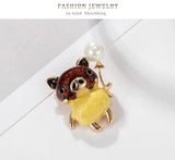 Enamel Pearl Pig Brooch Animal Pin Badge Gift For Kids