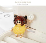 Enamel Pearl Pig Brooch Animal Pin Badge Gift For Kids