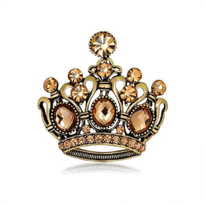 Vintage Crystal Crown Brooch Shining Rhinestone Pin