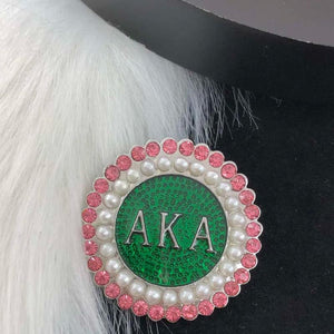 Greek Letter Pin Brooch Pink Green Pearl Jewelry