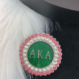 Greek Letter Pin Brooch Pink Green Pearl Jewelry