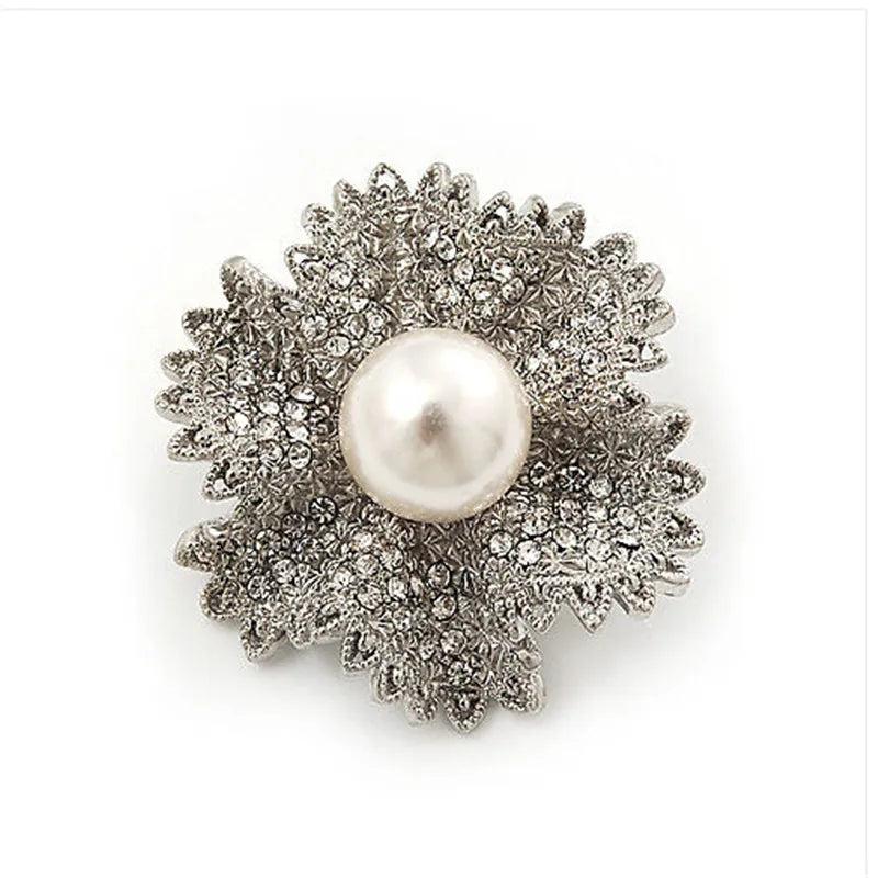 Rhinestone Freshwater Pearl Flower Brooch Bohemian Wedding Party