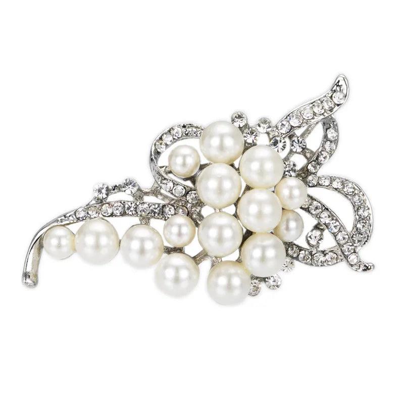 Geometric Scarf Pin Silver Natural Pearl Brooch