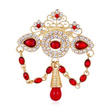 Red Water Drop Crystal Rhinestone Brooch Metal Tassel Pin for Women Wedding