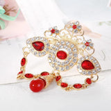 Red Water Drop Crystal Rhinestone Brooch Metal Tassel Pin for Women Wedding