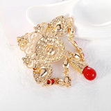 Red Water Drop Crystal Rhinestone Brooch Metal Tassel Pin for Women Wedding