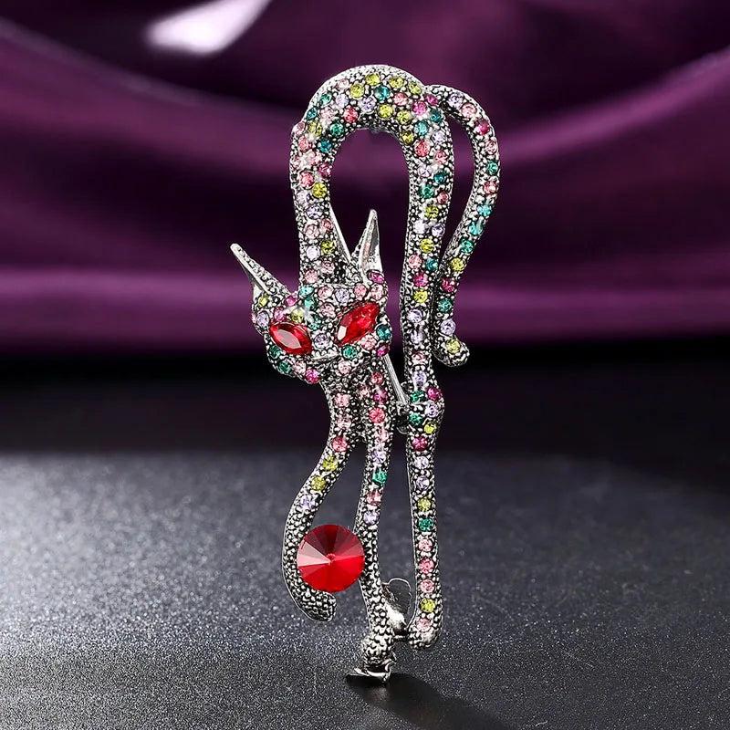 Vintage Rhinestone Cat Brooches for Women, Punk Scarf Pins