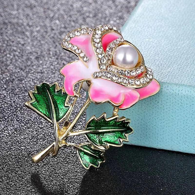 Pearl Rose Flower Brooch Women's Hijab Pin Wedding Scarf Accessory