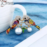 Enamel Two Bird Brooch w/ Crystal Pearls Collar Clip Dress Decoration
