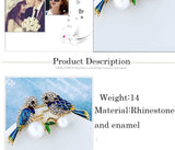 Enamel Two Bird Brooch w/ Crystal Pearls Collar Clip Dress Decoration