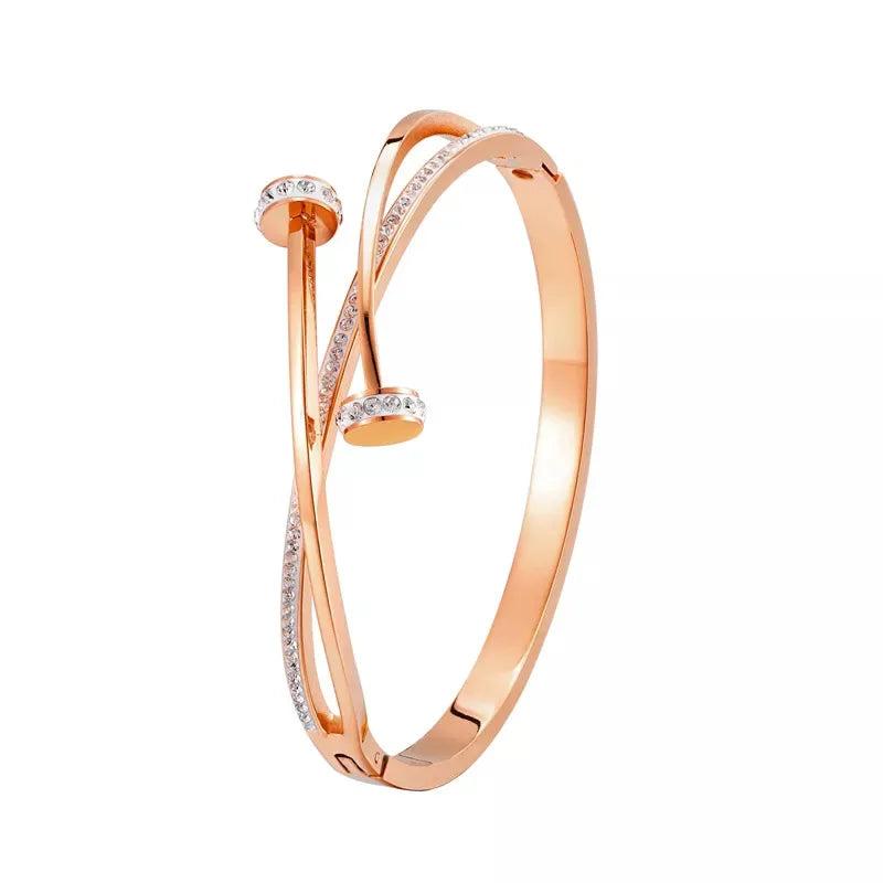 Crystal Nail Head Cross Stainless Steel Bracelet For Woman