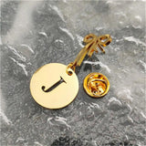 A-Z Initials Pendant Brooch Bow Tie DIY Lapel Pin Denim Round Brooch