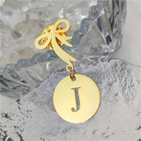 A-Z Initials Pendant Brooch Bow Tie DIY Lapel Pin Denim Round Brooch