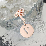 A-Z Initials Pendant Brooch Bow Tie DIY Lapel Pin Denim Round Brooch