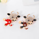 Cute Cattle Brooch Pin Rhinestone Enamel Animal Party Jewelry