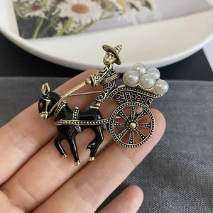 Vintage Merchant Carriage Brooches Pin - Joker Pearl Suit Jacket Corsage
