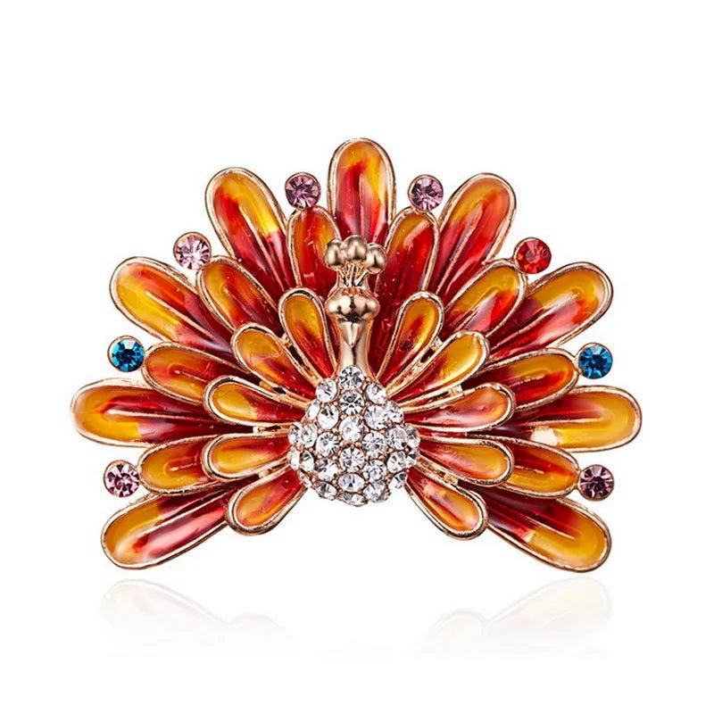 Colorful Enamel Peacock Opening Brooch Women Men Jewelry