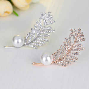Crystal Leaf Bejeweled Brooch for Women Wedding Party Coat Pin AD016
