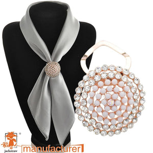 Round Rhinestone Scarf Buckle Enamel Brooch Wedding Cape Clip