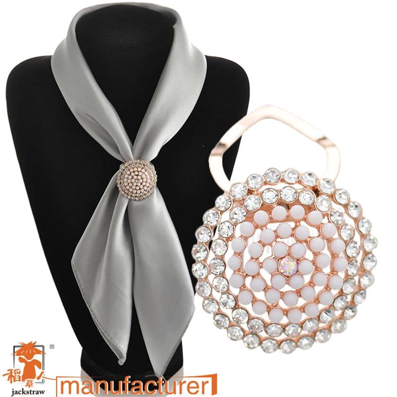 Round Rhinestone Scarf Buckle Enamel Brooch Wedding Cape Clip