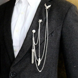Eagle Feather Brooch Pin with Chains for Men's Tuxedo Shirts