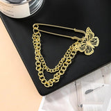 Punk Alloy Big Pins Double Layer Hanging Chain Butterfly Pendant Brooches