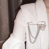 Punk Alloy Big Pins Double Layer Hanging Chain Butterfly Pendant Brooches
