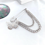 Punk Alloy Big Pins Double Layer Hanging Chain Butterfly Pendant Brooches