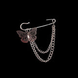 Punk Alloy Big Pins Double Layer Hanging Chain Butterfly Pendant Brooches