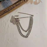 Punk Alloy Big Pins Double Layer Hanging Chain Butterfly Pendant Brooches