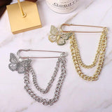 Punk Alloy Big Pins Double Layer Hanging Chain Butterfly Pendant Brooches