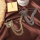Punk Alloy Big Pins Double Layer Hanging Chain Butterfly Pendant Brooches