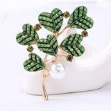 Red Leaves Plant Brooch with Rhinestone Corsage Pin