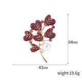 Red Leaves Plant Brooch with Rhinestone Corsage Pin
