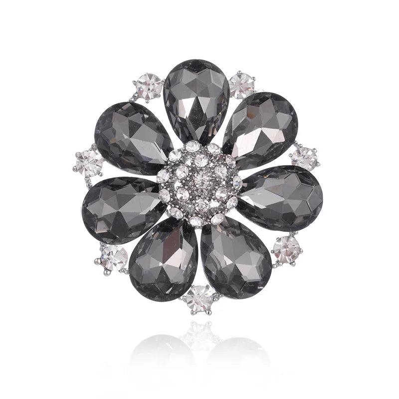 Crystal Flower Brooch Hollowed Out Stamen Silk Scarf Button Corsage