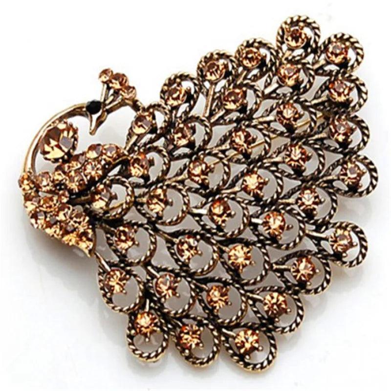 Vintage Peacock Crystal Brooch for Women