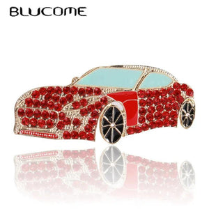 Red Car Brooches Collar Suit Lapel Pins Full Rhinestones Wedding Corsage Pins