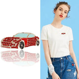 Red Car Brooches Collar Suit Lapel Pins Full Rhinestones Wedding Corsage Pins