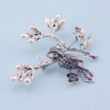 Owl Brooch Crystal Eyes Simulated Pearl Antique Metal Pin