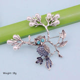 Owl Brooch Crystal Eyes Simulated Pearl Antique Metal Pin