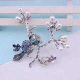 Owl Brooch Crystal Eyes Simulated Pearl Antique Metal Pin