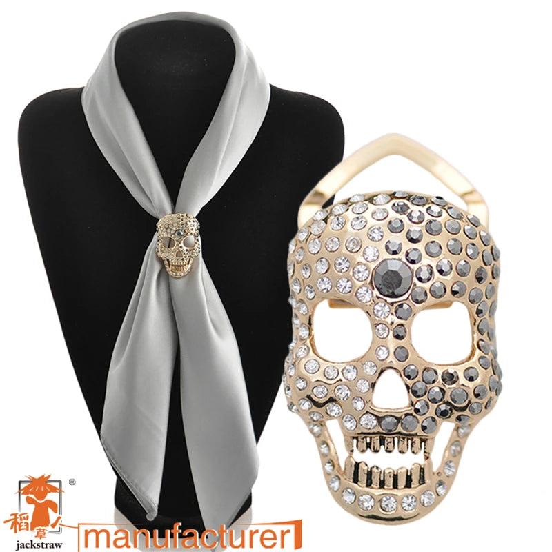 Rhinestone Skull Brooch Silk Scarf Buckle